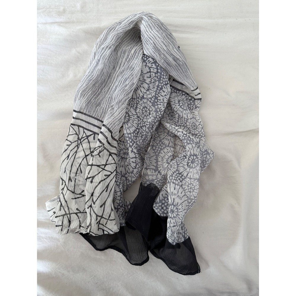 Harshita 100% Silk Gray Floral Oblong Scarf Lightweight Boho Wrap Shawl India